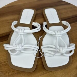 Womens New Azalea Wang Stetson White Faux Leather Slip On Slides Sandals Size 10